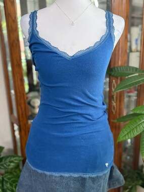 Vintage Y2K Abercrombie & Fitch Ribbed Lace Trim Cami Tank Top